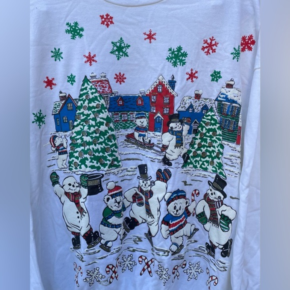 Vintage 80s/90s Linda Lori New York Ugly Sweater Christmas Puff Print Crewneck - Picture 4 of 8